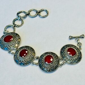 Stauer Sterling Silver Ruby Link Bracelet